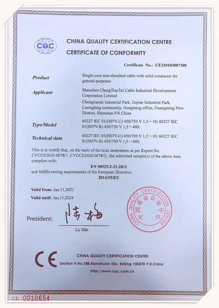 CHINA Shenzhen Chengtiantai Cable Industry Development Co.,Ltd Certificações
