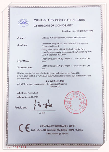 CHINA Shenzhen Chengtiantai Cable Industry Development Co.,Ltd Certificações